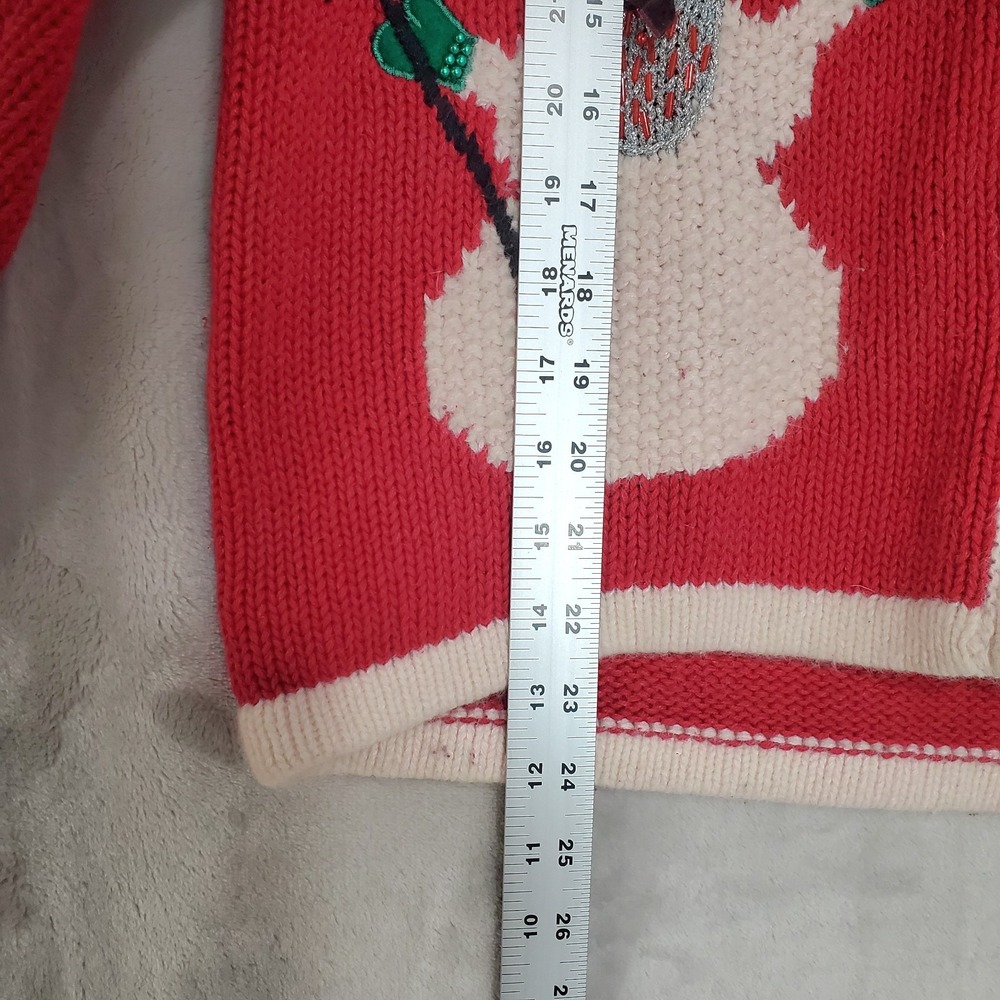 Vtg Croft & Barrow Christmas Sweater Women's S Red Hand Knitted Snowman Full Zip - Picture 6 of 6